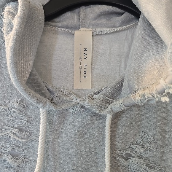 May Pink Hooded All-Over Distressed Sleeveless Dress Casual Tunic Gray Y2K - Picture 4 of 12